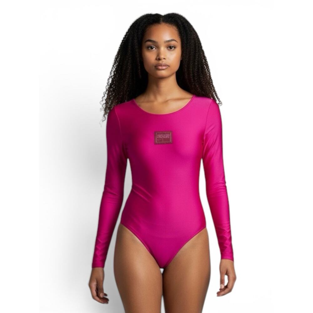 Versace Jeans Couture Pink Long Sleeve Bodysuit Women’s Size M One Piece Logo